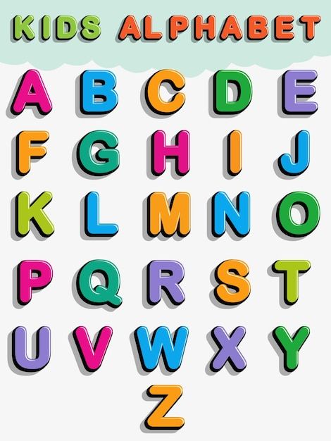 Vector colorful cartoon style english al... | Premium Vector #Freepik #vector #baby-school #kids-alphabet #preschool #kindergarten-teacher Different Letters Styles Alphabet, Abcd Alphabet Fonts For Kids, Alfabet Letters Design, Alphabet Chart Printable Free, English Alphabet Design, English Font Design, Abcd Letters, English Alphabet For Kids, Alphabets Design