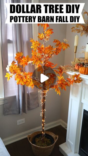 Diy Thanksgiving Tree, Diy Maple Tree Craft, Dollar Tree Broom Handle Diy, Dollar Tree Pottery Barn Diy, Diy Fall Branches, Fall Table Decoration Ideas, Fall Decorations Diy Dollar Tree, Diy Fall Tree Branch, Fall Crafts From Dollar Tree