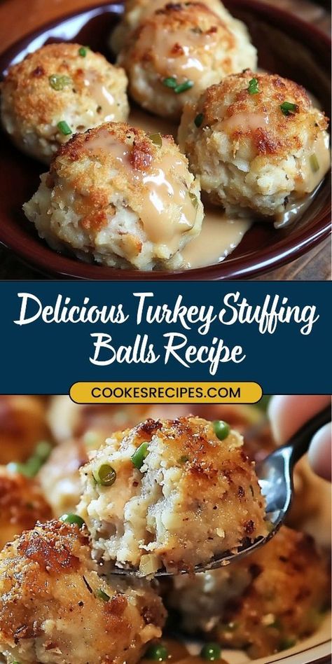 These Turkey Stuffing Balls are a delicious way to use up Thanksgiving leftovers or enjoy the flavors of the holiday all year round. They’re easy to make, crispy on the outside, and full of comforting flavors inside. Perfect for serving as an appetizer or a side dish with gravy or cranberry sauce! Meals With Stuffing As A Side, Leftover Turkey And Stuffing Balls, Best Stuffing Balls, Balls Made Of Leftover Turkey And Stuffing, Turkey Cranberry Stuffing Meatballs, Cranberry Turkey Stuffing Meatballs, Stuffing Turkey Balls, Turkey Cranberry Appetizers, Thanksgiving Balls Recipe