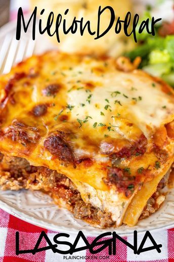 This Million Dollar Lasagna is seriously THE BEST lasagna we've ever eaten!!! SO easy to make and tastes like a million bucks. Lasagna noodles, cottage cheese, cream cheese, sour cream, Italian sausage, spaghetti sauce, tomato sauce, mozzarella, and parmesan. Serve with some garlic bread and a salad. Can make in advance and refrigerate. Freeze leftovers for later. We LOVE this lasagna casserole recipe!!! Million Dollar Lasagna, Sausage Spaghetti Sauce, Cottage Cheese Cream Cheese, Cottage Cheese Lasagna Recipe, Easy Lasagna Recipe With Ricotta, Italian Sausage Spaghetti, Freeze Leftovers, Lasagna With Cottage Cheese, Beef Lasagna Recipe