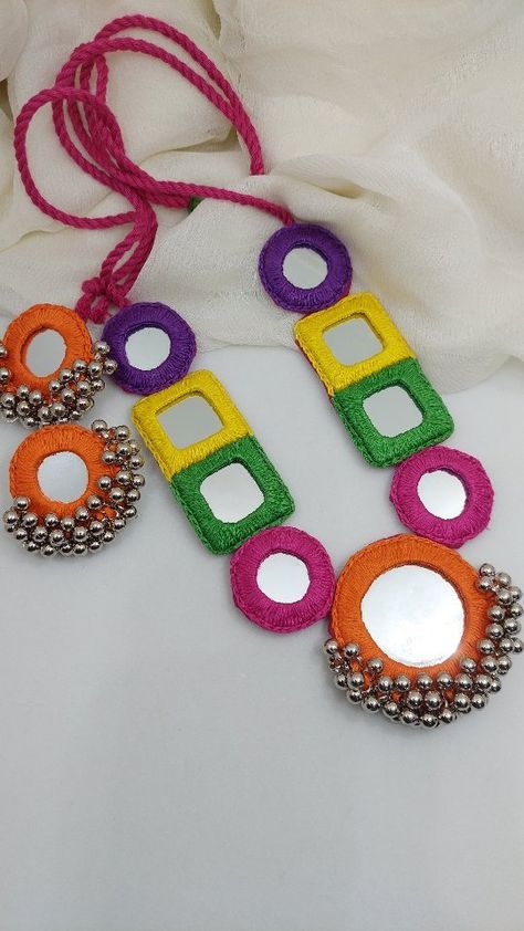 Mirral Wark, Mirror Work Jewellery, Mirror Work Necklace, Navratri Necklace, Garba Jewellery, Navratri Jewellery, Mirror Jewellery, Mirror Necklace, Flower Jewelry Designs