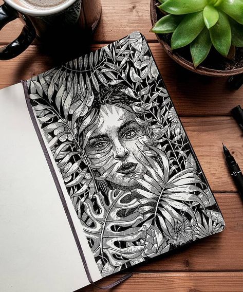 fineliner ink drawing Creative Nature Art, Rapid Art Drawing Idea, Drawing Related To Nature, Stippling Art Nature, Black Ink Pen Drawings, Cool Art Drawings Sketches Pencil, Drawing On Nature, Nature Related Drawings, Drawings With Sketch Pens