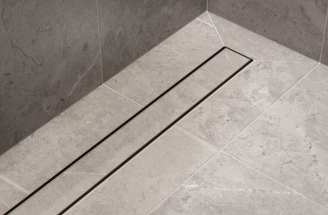 Linear shower drains | Easy Drain Tile Shower Drain, Linear Drain Shower, Ensuite Design, Linear Shower Drain, Drain Tile, Linear Drain, Drainage Solutions, Bathroom Drain, Toilet Paper Storage