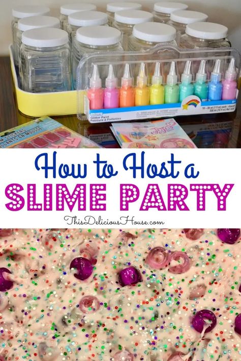 Slime Party Ideas, Slime Making Party, Slime Birthday Party, Fluffy Slime Recipe, Slime Birthday, Jojo Siwa Birthday, Slime Time, Trolls Birthday Party, Slime Party