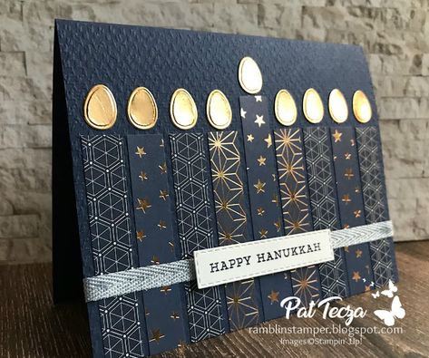 Ramblin' Stamper: Simple Hanukkah Card Hanukkah Cards Handmade, Hanukkah Decorations Diy, Hanukkah Diy, Jewish Holiday Cards, Hanukkah Greeting Cards, Hanukkah Greeting, Hanukkah Crafts, Hanukkah Decorations, Hanukkah Cards