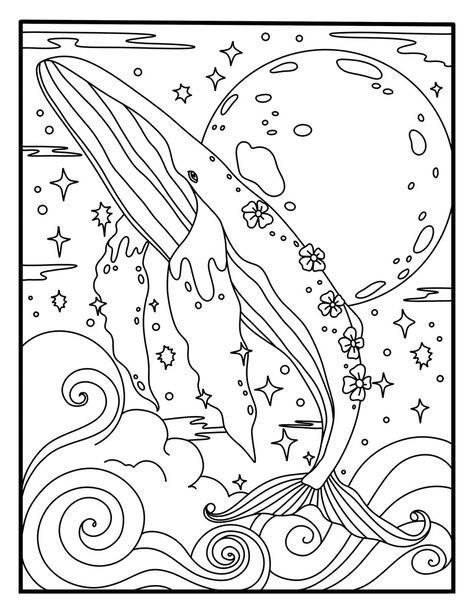 Coloring Pages Aesthetic Ocean, Whales Coloring Pages, Aquatic Coloring Pages, Sci Fi Coloring Pages, Celestial Coloring Pages Free Printable, Coloring Book Pages Easy, Ocean Colouring Pages, Teen Coloring Pages Free Printable, Coloring Pages Aesthetic Indie