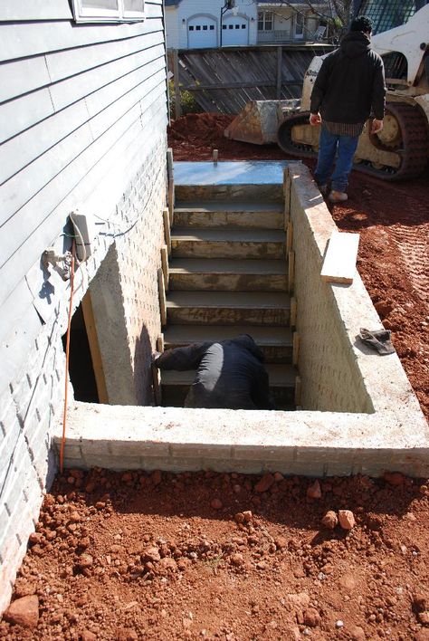 Conversion of basement to walk out. We have a legit egress window, but the original family that built the house skimped and elected to save the 10k and not add walk out stairs...   This is great for an existing egress window, and if anyone is looking to rent their basement out, this gives a separate entrance! Basement Windows, Playroom Basement, Basement Conversion, Basement Entrance, Basement Doors, Egress Window, Window Well, Basement Apartment, Basement Makeover