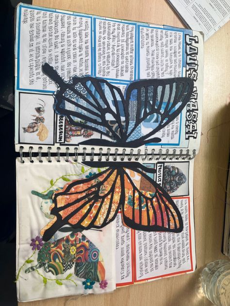 Gcse Art Coursework Ideas, A Level Art Textiles, Gcse Art Sketchbook Insects, Fine Art Gcse Sketchbook Ideas, Butterfly Textiles Sketchbook, Natural Forms Art Ideas, Alexander Mcqueen Artist Research Page, Street Art Gcse Sketchbook, Gcse Textiles Sketchbook Inspiration