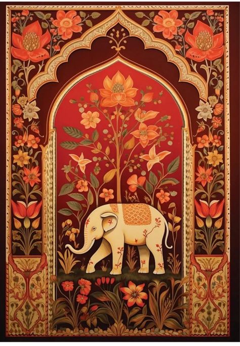 Pichwai Painting Elephant, Madhubani Wallpaper, Rajasthani Wallpaper, Rajasthani Wall Painting, Pichwai Art Paintings, Traditional Madhubani Art, Ancient Indian Paintings, Traditional Elephant, Pichwai Art