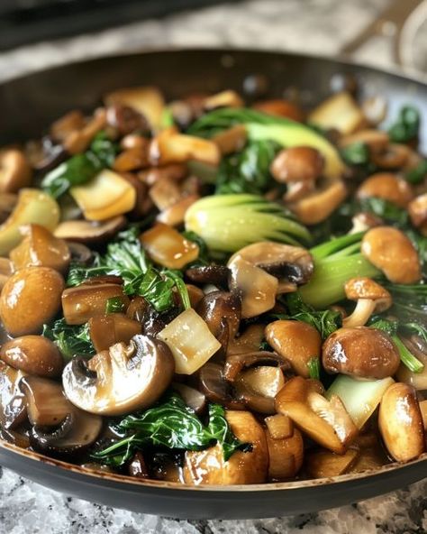 I'm embarrassed by how much I love this dish, but it's too good not to share Keto Entrees Easy, Asian Inspired Vegetables, Asian Beef And Mushroom Recipes, Cheap Stir Fry Recipes, Veggie Ideas For Dinner, Book Choy Mushroom Stir Fry, Chinese Meal Ideas, Asian Style Mushrooms, Different Vegetable Recipes