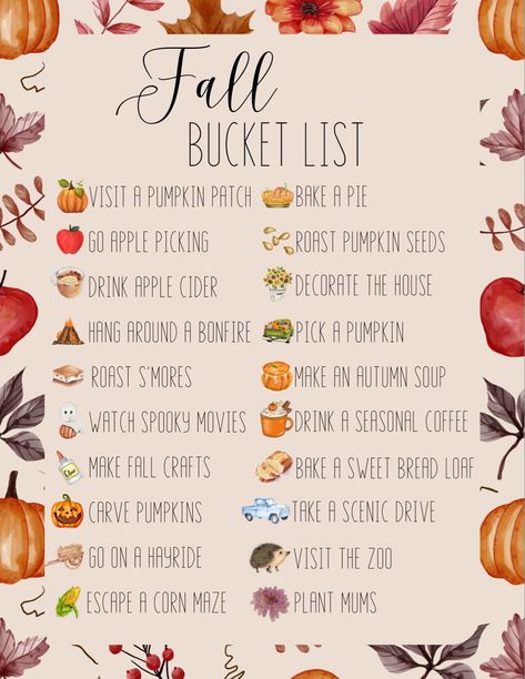 This is a list of fall bucket list full of fall activities. Halloween Things To Do, Fall Checklist, Halloween Bucket List, Fall Family Fun, Halloween Things, Halloween Buckets, Fall Mood Board, Fall Mood, Fun Fall Activities