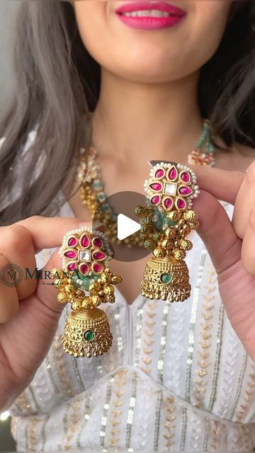 Mirana on Instagram: "Dekha Hazaaro dafa aapko💕 
Our best seller is back in stock 😍

Kitashi Muticoloured Antique Necklace set😍

Next to real designer piece 😍

For more details click the link in bio or visit our website www.miranajewels.com. 
Also you can DM or reach us @+919413563838

#miranabymegha #diamondjewellery #latestjewellery #trendyjewelry #americandiamondjewellery #weddingjewellery #tyaanijewellery #reelsinstagram #reelitfeelit #trendingreels #jaipurjewellery #mjnecklace #reelkarofeelkaro #trending
Kundan Jewellery, polki jewellery, jaipur jewellery, wedding jewellery, Indian jewellery, punjabi jewellery, Immitation Jewellery, Artificial Bridal

##https://miranajewels.com/product/kitashi-multi-colour-antique-necklace-set/#" Kundan Sets Indian Jewelry, Polki Jewellery Jaipur, Crystal Neckless, Wedding Jewellery Indian, Punjabi Jewellery, Kundan Polki Necklace, Antique Necklace Set, Jaipur Jewelry, Kundan Jewellery Bridal