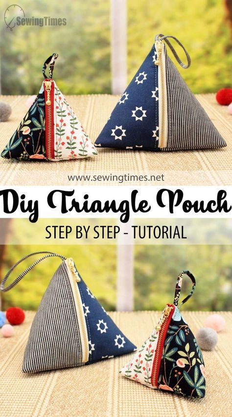 Triangle Zipper Pouch, Pyramid Bag, Diy Pouch No Zipper, Triangle Pouch, Sac Diy, Pouch Diy, Scrap Fabric Crafts, Zipper Pouch Tutorial, Triangle Bag