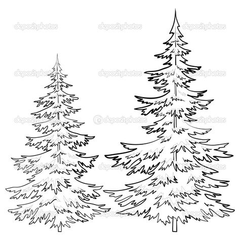 Pine Tree Drawings Black and White Tree Line Drawing, Pine Tree Drawing, Pine Tree Silhouette, Tree Outline, White Pine Tree, Christmas Tree Drawing, Fur Tree, Tree Drawings Pencil, Tree Sketches