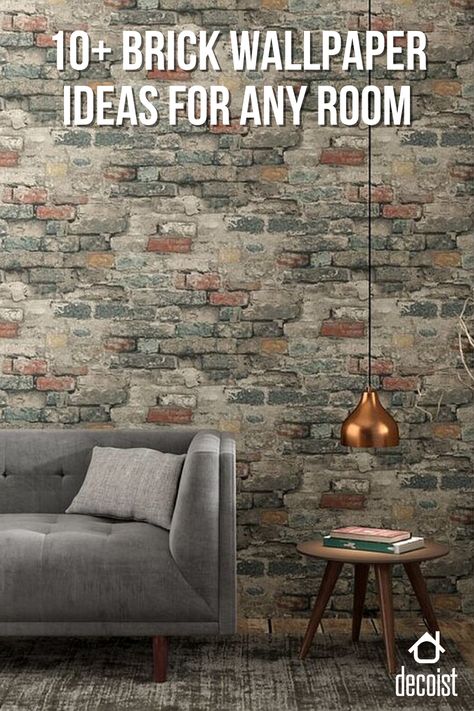 Wallpaper brings the weathered brick wall look to your hom Textured Walls Brick, Industrial Wallpaper Accent Wall, Brick Wallpaper Interior, Brick Effect Wallpaper Bedroom, Brick Wallpaper Ideas, Brick Accent Wall Bedroom, Brick Wallpaper Accent Wall, Unit Decor Ideas, Brick Wallpaper Kitchen