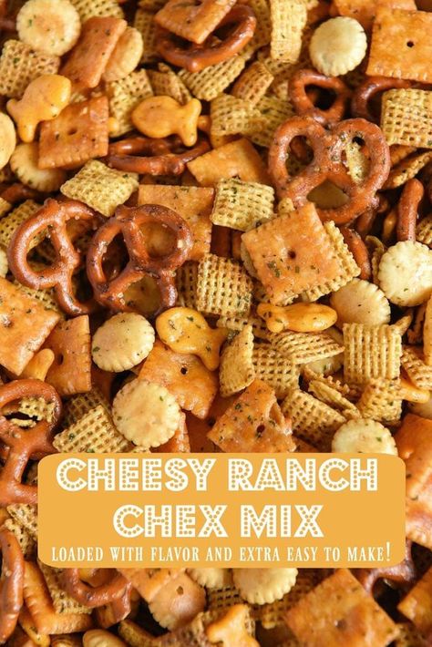 Cheesy Ranch Chex Mix, Ranch Chex Mix Recipes, Ranch Chex, Homemade Chex Mix Recipe, Ranch Chex Mix, Ranch Snack Mix, Party Mix Snacks, Party Mix Recipe, Homemade Chex Mix