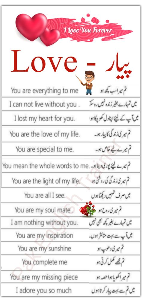 Express Your Love in English - Love related English to Urdu Sentences for Spoken English
#love #ExpressLove #English #Urdu #SpokenEnglish Some English Sentences, English Learning Spoken In Urdu, Love Letter In Urdu, Love Lines In Urdu, Urdu Words For Love, Lines For Girlfriend, English To Urdu Sentences, Love Quotes In English, Love Sentences