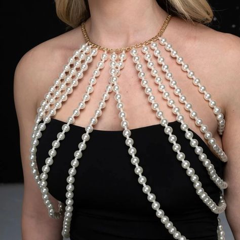 Luxury Pearl Beaded | Vest Pearl Top | Bride Pearl Top | Pearl Body Chain | Showgirl Dress Decoration | Night Dress | Minimalist Gİft Shoulder Chain Jewelry, Pearl Body Chain, Beads Clothes, Beaded Vest, Pearl Top, Top Pearl, Shoulder Jewelry, Shoulder Necklace, Dress Minimalist