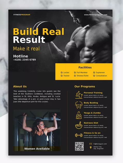 Fitness Flyer Template AI, EPS, PSD. Download Gym Business Card, Gym Business, Fitness Branding, Fitness Marketing, Poster Sport, Fitness Flyer, Fitness Humor, Celebrity Cruise, Gym Poster