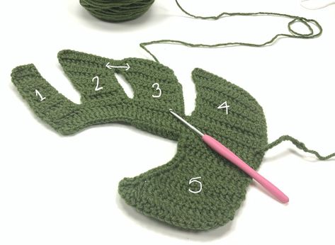 Crochet Monstera Leaf Pattern — Martian Creations Crochet Monstera Leaf, Crochet Leaf Free Pattern, Crochet Monstera, Crochet Garden, Crochet Leaf Patterns, شال كروشيه, Crochet Cactus, Crocheted Items, Crochet Plant