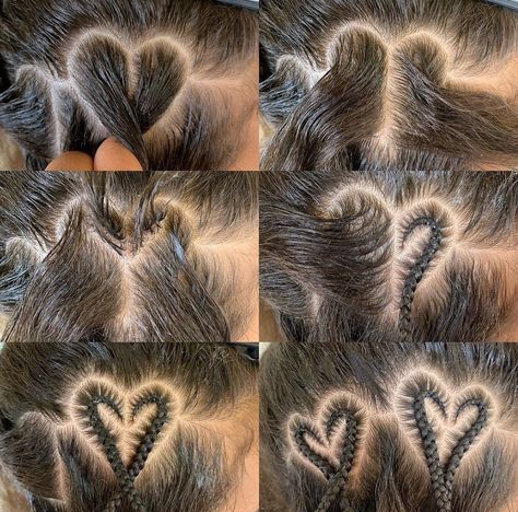 Cool Braid Designs, Braided Heart Tutorial, Braided Hairstyles With Added Hair, 4 Braids On Natural Hair, Heart Braided Hairstyles For Kids, Heart Braids Tutorial, How To Do A Heart Braid, Half Braided Hairstyles Natural Hair, Heart Braid Tutorial