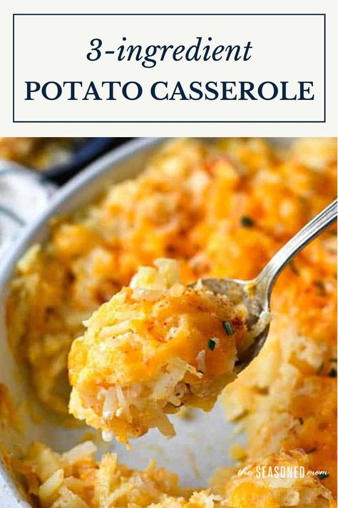 This easy side dish recipe has been a family favorite for decades! Aunt Bee's 3-Ingredient Cheesy Potato Casserole includes shredded potatoes, sharp cheddar cheese, and rich sour cream for a quick make-ahead side. Easy Potato Casserole Simple, Cheddar Cheese Potatoes, Shredded Potato Casserole Recipes, Potato Casserole No Cheese, Cheesy Potatoes Without Cream Of Chicken, Sour Cream Potatoes Casserole, Easy Cheesey Potatoe Casserole, Creamy Cheese Potatoes, Cheesy Potatoes No Cream Soup