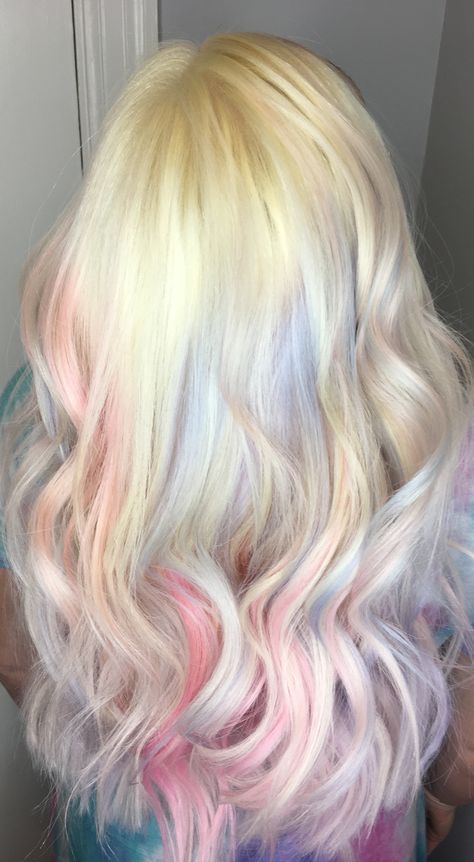 Pastel Pink And Purple Hair Highlights, Platinum Blonde With Pastel Highlights, Hair With Pink Highlights Blonde, Pink And Purple And Blonde Hair, Pink And Purple Highlights Blondes, Blonde Pink And Blue Hair, Blonde With Pink And Purple Highlights, Pink Hair With Blue Highlights, Blonde Pastel Hair