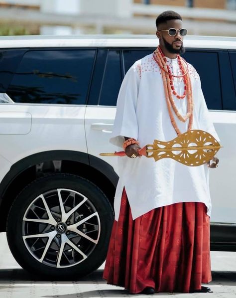 Benin Traditional Attire For Men, Edo Traditional Wedding Attire, Nigeria Culture, Benin Bride, Male Closet, Agbada Designs For Men, Men African Wear, Agbada Design, Nigerian Traditional Wedding