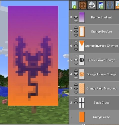 Minecraft sunset bat banner Best Minecraft Banners, Banners Minecraft, Minecraft Cool, Cool Minecraft Banners, Mc Banner, Minecraft Banner Patterns, Banner Patterns, Case Minecraft, Minecraft Food