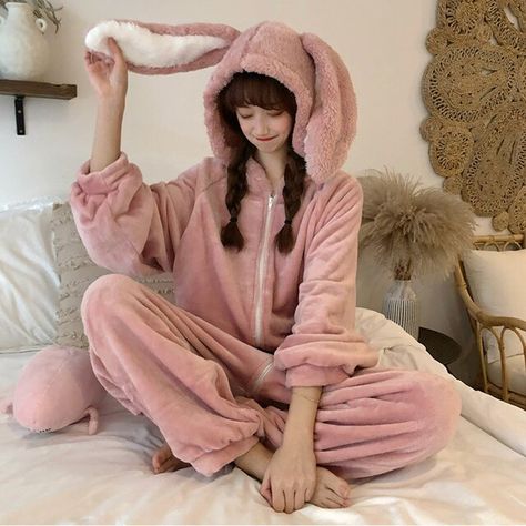 Warm Onepiece Hooded Bunny Pajama Jumpsuit Women Cartoon Animal Ear Onesie Cosplay Sleepwear Adult Pink Rabbit Pajamas Overalls| | - AliExpress Pink Bunny Ears, Bunny Onesie, Pink Overalls, Cute Onesies, Bunny Hoodie, Animal Onesie, Kid Experiments, Pajama Fashion, Style Kawaii