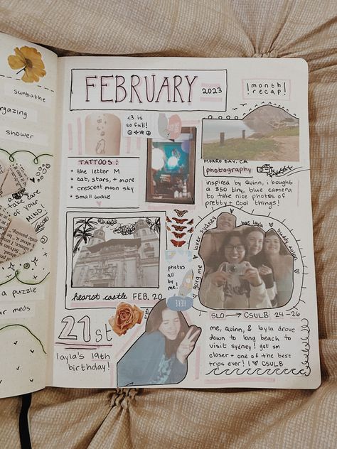 Journal Ideas About Friends, Journal Page For Best Friend, Scrapbook Month Page, Journal Best Friend Ideas, Memories Collage Ideas, Year Recap Scrapbook, Bsf Journal Ideas, 2023 Recap Journal, Scrapbook Monthly Ideas