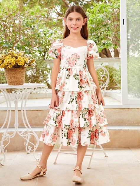 Floral Long Frocks For Kids, Organza Floral Long Frocks, Kids Long Frocks Design Latest, Floral Design Frocks, Organza Frocks For Kids, Long Frocks For Kids, Floral Long Frocks, Floral Print Frock, Cotton Frocks For Kids