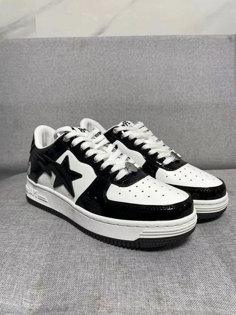 Bapesta Shoes, Bape Shoes, Black Patent Leather Shoes, Dr Shoes, Trendy Shoes Sneakers, Pretty Shoes Sneakers, Clothes Black, Shoe Wishlist, Shoes Outfit Fashion