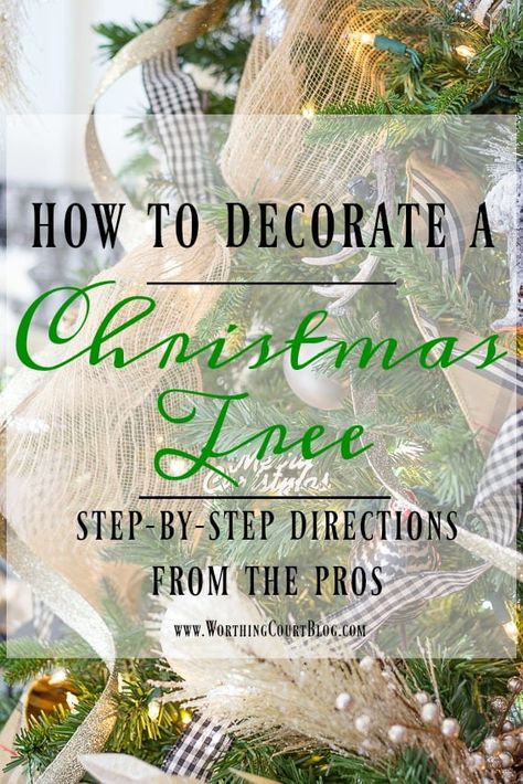 Get step-by-step directions for how to decorate a Christmas tree from professional Christmas tree designers. #christmastreeideas #christmastreedecorations #christmastreethemes #christmastreeornaments #christmastreeribbon #decoratedchristmastree #christmastreetoppers #christmasdecorations Christmas Tree Decorating Tips, Decorate A Christmas Tree, Live Christmas Trees, Ribbon On Christmas Tree, Christmas Tree Design, Thanksgiving Decor, Christmas Tree Themes, How To Decorate, Christmas Tree Toppers