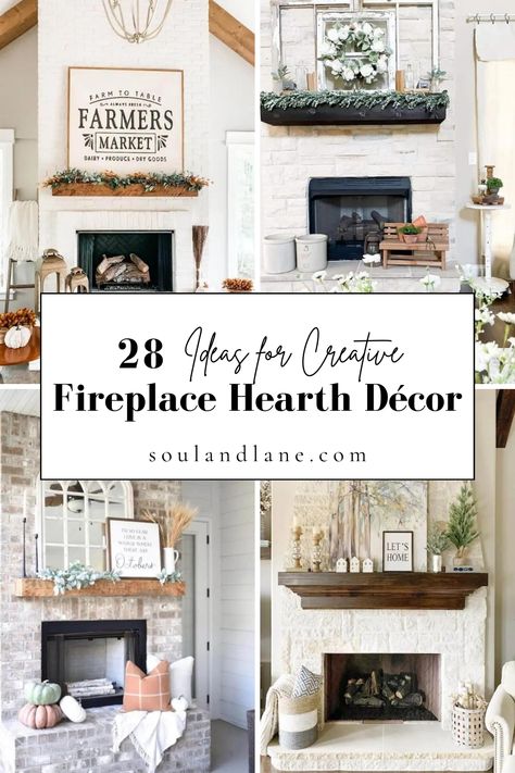 Create a cozy and inviting atmosphere with stunning fireplace hearth decor ideas that elevate the warmth and charm of your living space. From elegant candle arrangements and lush greenery to rustic wood accents and seasonal displays, discover how to style your hearth for both function and beauty. Learn tips for layering textures, incorporating personal touches, and choosing decor that complements the style of your fireplace. These ideas promise to transform your fireplace hearth into a focal poi Fireplace Hearth Decor Farmhouse, Fireplace Hearth Decor Modern, Kitchen Fireplace Decor, Pillows On Hearth Fireplace, Fireplace Hearth Ideas Decor Farmhouse, Fireplace With Basket Decor, Decorating Hearth Of Fireplace, How To Decorate Bottom Of Fireplace, Fireplace Hearth Styling