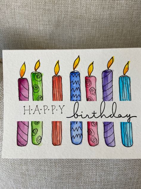 Watercolor Candle Birthday Card, Man’s Watercolor Birthday Card, Diy Birthday Card For Man, Happy Birthday Diy Card Creative, Watercolor Cards Ideas Simple Birthday, Simple Watercolour Birthday Card Ideas, Copic Marker Birthday Cards, Bday Cards Handmade, Watercolor Birthday Candles