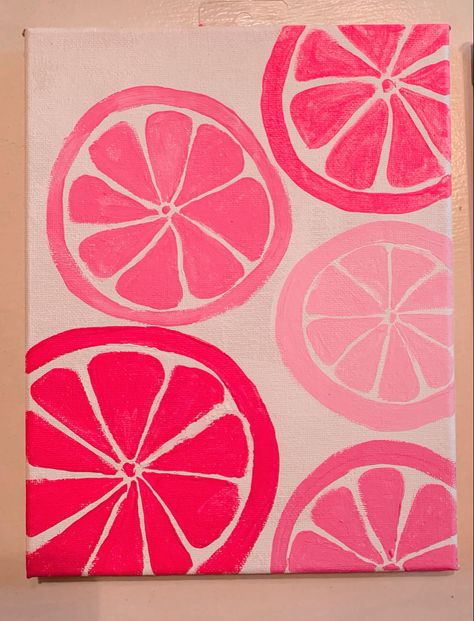 Preppy painting room decor diy wall art preppy cute pink citrus Painting Ideas Preppy, Preppy Artwork, Things To Paint, Diy Canvas Art Easy, Cute Easy Paintings, Mini Toile, Pink Canvas Art, Simple Canvas Paintings, Cute Canvas Paintings