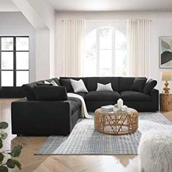 Black Sectional Living Room, Black Couch Living Room, Black Sectional, Black Couches, Contemporary Sectional Sofa, Contemporary Sectional, Corner Sectional Sofa, Black Sofa, Modular Sectional Sofa