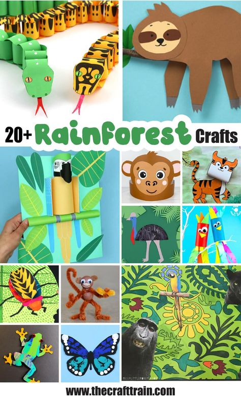 Rainforest Crafts Kindergarten, Rainforest Crafts Elementary, Jungle Activities For Kindergarten, Vbs Jungle Crafts, Rainforest Preschool Crafts, Rainforest Habitat Projects For Kids, Jungle Themed Crafts For Kids, Tropical Rainforest Project, Rain Forest Craft