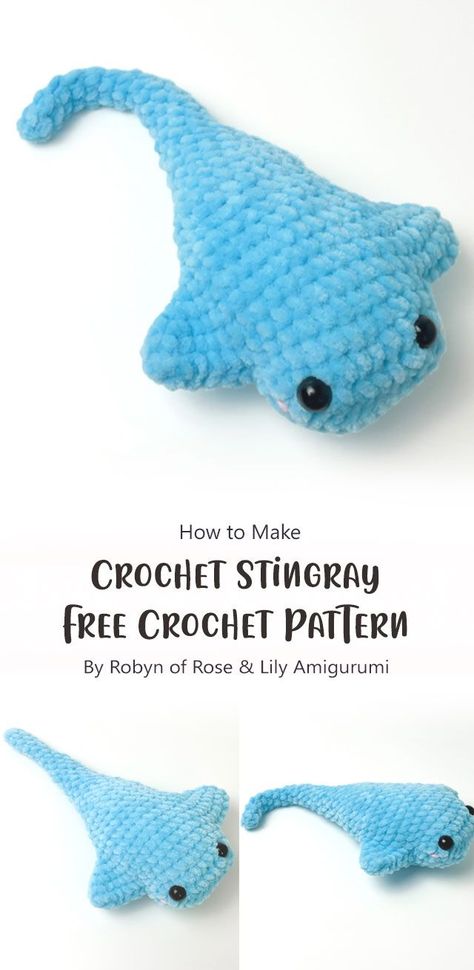 Amigurumi Stingray is a free pattern. Now you can make the cute and amazing little fish yourself! Crochet Ocean Animals, Crochet Fish Patterns, Crochet Project Free, Crochet Fish, Easy Crochet Animals, Crochet Animals Free Patterns, Crochet Design Pattern, Beginner Crochet Projects, Crochet Amigurumi Free