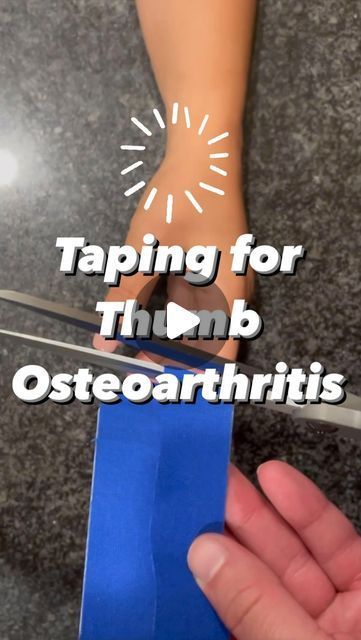 Eli Yovits OTR/L, CHT on Instagram: "✨Taping for Thumb CMC osteoarthritis✨  💥When you have thumb CMC arthritis you can have a lot of pain with pinching and gripping at the base of the thumb.   👉One way to help treat this and alleviate some pain is by using a taping technique to give some support by strategically wrapping around the painful joint.   ✨I start with a long strip and cut halfway through the tape. Before applying I measure it on the patient to make sure the length is good.   ✨Apply the wider part of the tape at the base of the thumb. Slight stretch over the CMC joint. First thinner strip goes around the base of the thumb, second strip slightly overlaps it.  👏Smooth it out and your done!!  ✨In more mild cases or flare ups this can help manage pain really nicely. In more severe Arthritic Thumb Natural Remedies, How To Wrap A Sprained Thumb, Kinesiology Taping Thumb, Thumb Kt Taping, Kt Tape For Thumb Pain, Arthritic Thumb Relief, How To Tape Thumb, Diy Thumb Splint, Kt Tape Carpal Tunnel