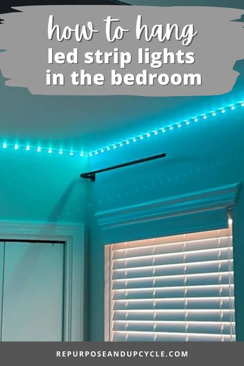 About a year ago my son (11 at the time) got on a “LED strip lights” kick and wanted to line the ceiling in his room with a myriad of lights. Around that time my daughter also wanted to fill her walls with all things sparkly and bright. That’s when I started researching how to hang LED strip lights in the bedroom. Led Lights For Bedroom Ceiling, Led Lights Bedroom Placement, Tape Lights Bedroom, Let Strip Lights Bedroom, Best Way To Install Led Strip Lights, Led Lights Around Ceiling, Hanging Rope Lights Bedroom, Kids Room Led Lights, Best Way To Hang Led Strip Lights