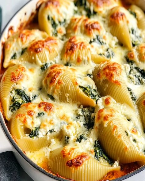 Spinach & Ricotta Stuffed Shells Recipe - Easy & Delicious Spinach And Feta Stuffed Shells, Stuffed Shells Florentine, No Ricotta Stuffed Shells, Spinach Ricotta Stuffed Shells White Sauce, Stuffed Shells With Spinach And Ricotta, Stuffed Shells With Ground Beef And Spinach, Turkey And Spinach Stuffed Shells, Ricotta And Spinach Stuffed Pasta Shells, Ricotta Shells Stuffed