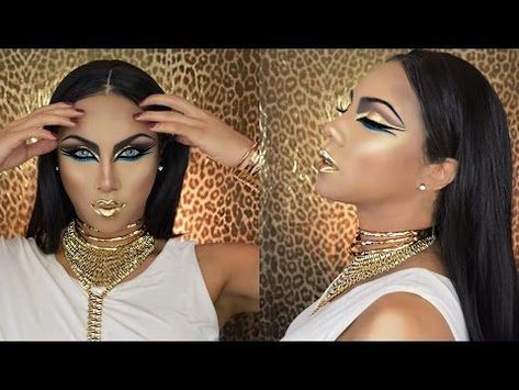 Egyptian Goddess Halloween Makeup Tutorial - YouTube Goddess Halloween Makeup, Egyptian Goddess Makeup, Cleopatra Make-up, Cleopatra Halloween Makeup, Greek Goddess Makeup, Egyptian Make Up, Diy Makeup Looks, Egyptian Fancy Dress, Egypt Makeup