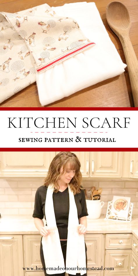 Kitchen Boas, Towel Boa, Kitchen Scarf, Kitchen Towels Diy, Dish Towel Crafts, Kitchen Boa, Scarf Sewing, Kitchen Towels Crafts, Kitchen Towels Hanging