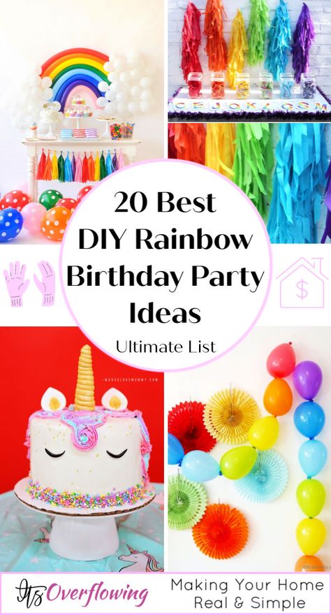 Rainbow Birthday Diy, Rainbow Birthday Party Decorations Diy, How To Make A Rainbow Balloon Arch, Rainbow Birthday Ideas, Rainbow Balloon Tutorial, Ballon Rainbow Diy, Diy Rainbow Birthday Party, Diy Rainbow Decorations, Rainbow Punch