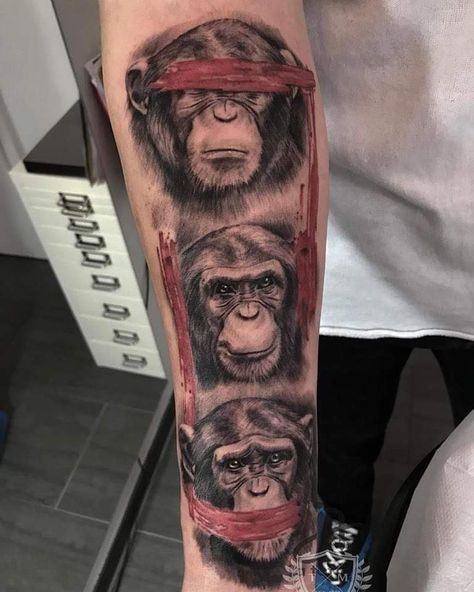 Forearm Word Tattoo, Tatuaje Trash Polka, Monkey Tattoo, Royal Bride, Three Monkeys, See Tattoo, Gorilla Tattoo, Magic Runes, African Tattoo