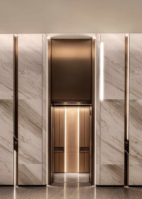 Lobby Design Residential, Lift Lobby Design, Elevator Lobby Design, Lift Lobby, Building Lobby, Themed Restaurant, Elevator Interior, Elevator Lobby, Lobby Interior Design