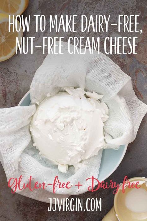 Paleo Cream Cheese, Homemade Cream Cheese Recipe, Dairy Free Bread, Dairy Free Cream Cheese, Vegan Cheese Recipes, Desserts Cookies, Dairy Free Snacks, Dairy Free Breakfasts, Dairy Free Cheese