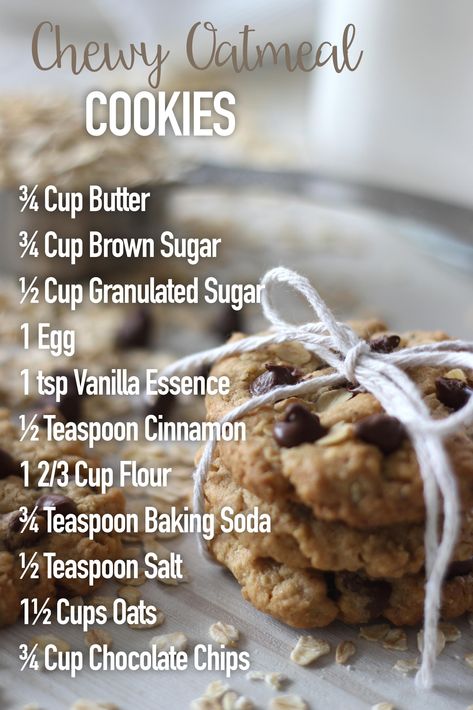 How To Make Oatmeal Chocolate Chip Cookies, Recipe Oatmeal Cookies, How To Make Oatmeal Cookies Easy Recipe, Simple Oatmeal Chocolate Chip Cookies, Recipe For Cookies Easy, Easy Chewy Oatmeal Cookies, Not Bake Cookies, Soft Cookie Recipes Easy, How To Make Oat Cookies